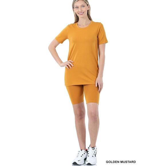Cotton Crew Neck Short Sleeve top & biker Shorts set (Golden Mustard)-Small - Picture 1 of 3